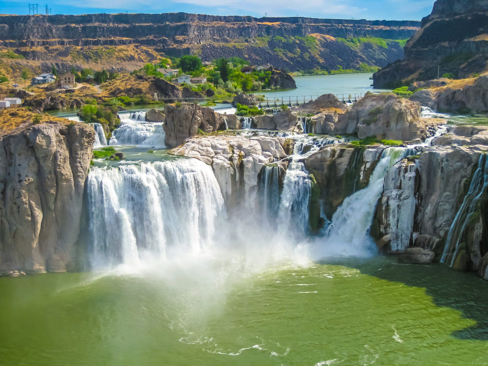 Aerial view on the breathtaking Shoshone Falls or Niagara of the West in Shoshone Falls Park, one of the best things to see in Idaho, with its fresh green waters