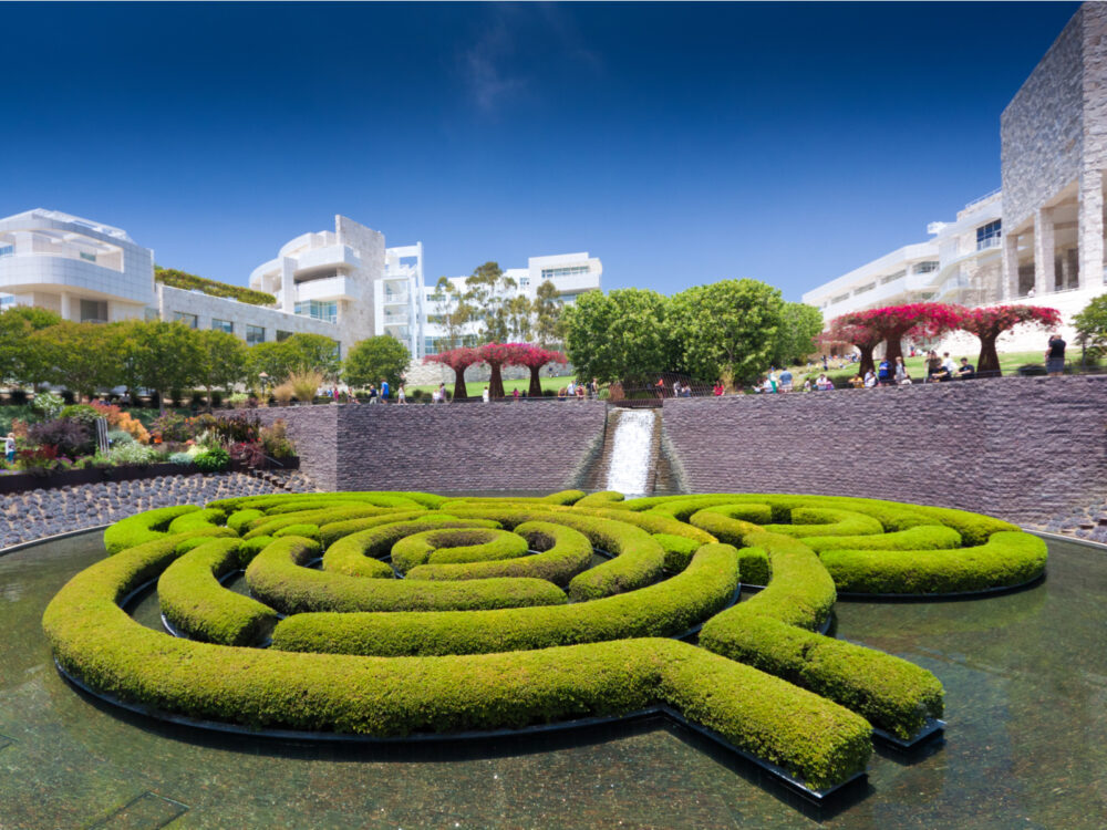 Getty Center, one of the best things to do in Los Angeles, pictured on a sunny day with blue skies