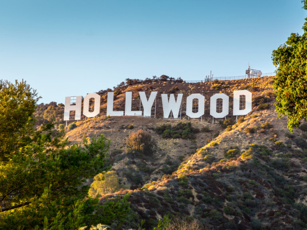 Summer view of the Hollywood sign, pictured in an up-close image