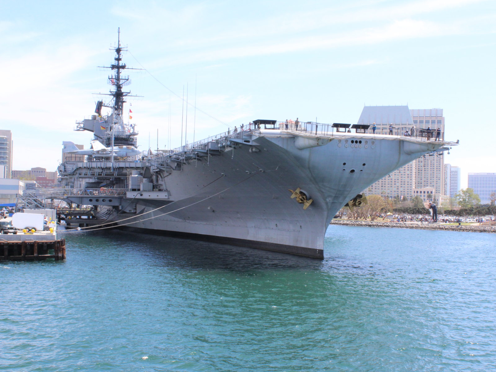 Front view of the USS Midway museum, one of the best things to do in San Diego