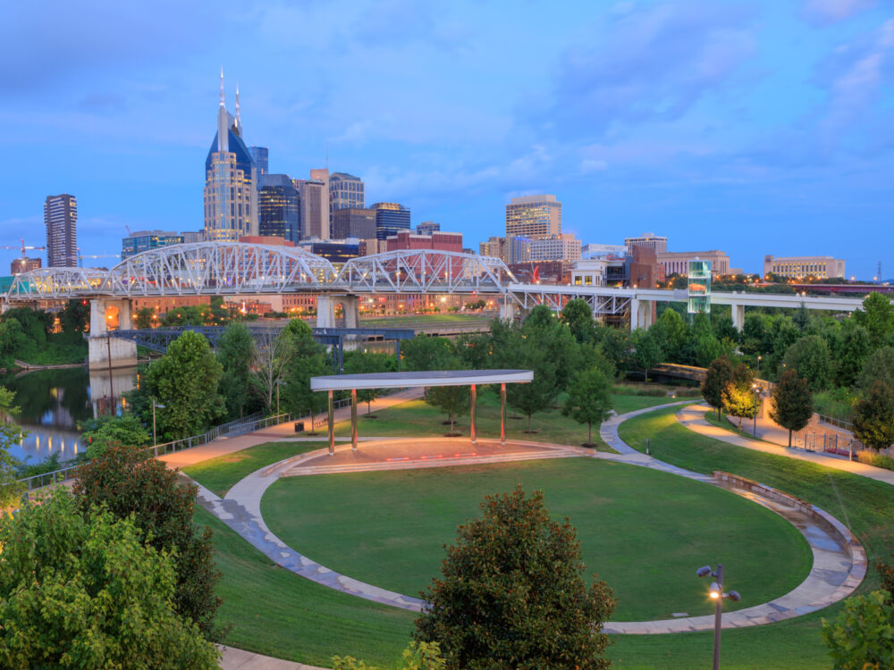 Aerial view of Cumberland park, one of the best things to do in Nashville