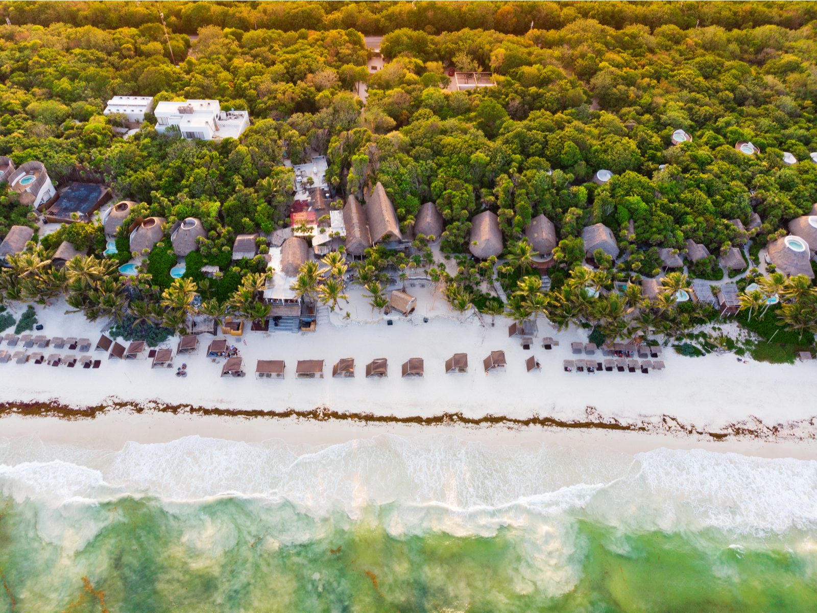 Middle beach in an aerial shot for a piece on where to stay in Tulum