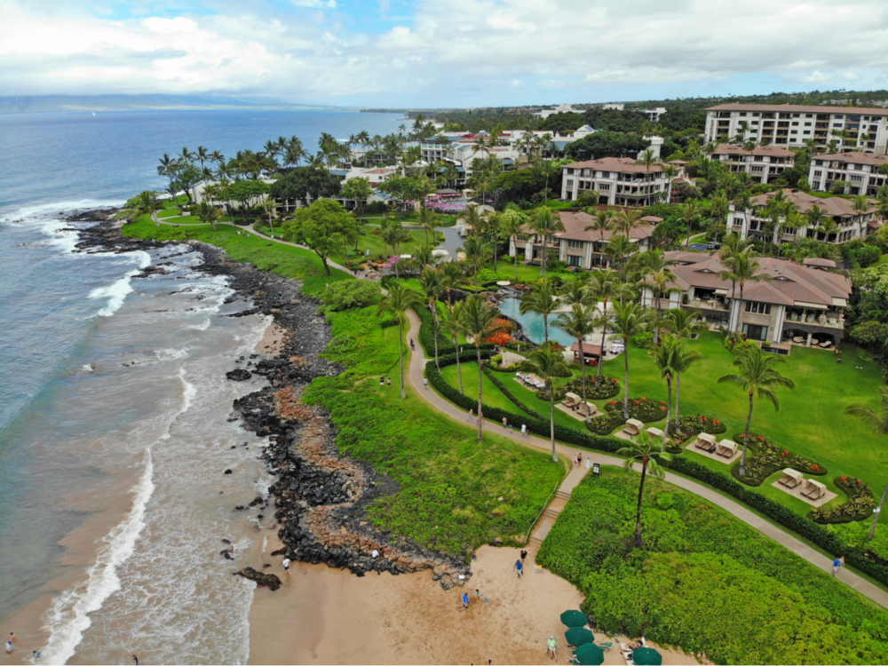 Aerial photo of the Grand Wailea, one of the best resorts in Hawaii