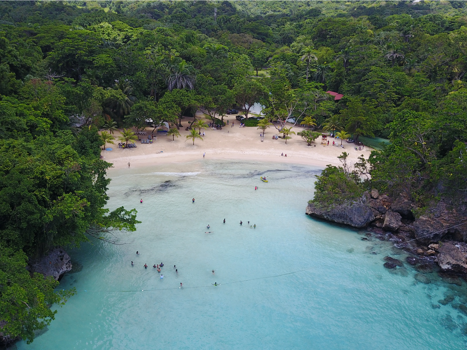Frenchman's Cove, one of the best beaches in Jamaica, as seen from an aerial shot
