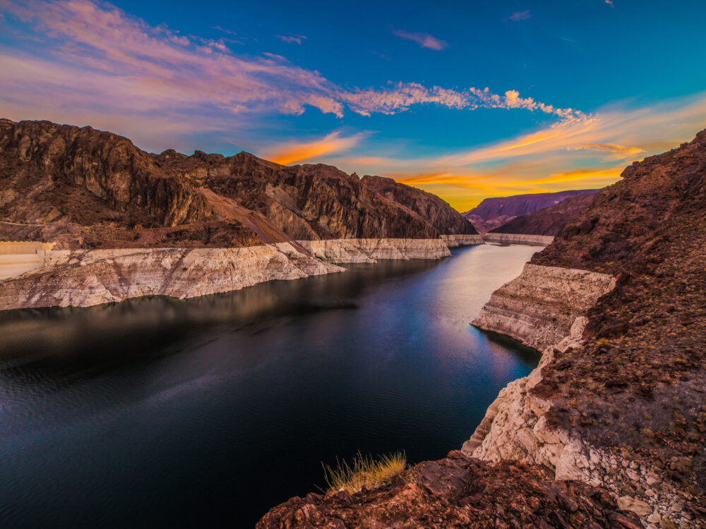 Lake Mead National Recreation Area, one of the best places to visit in Arizona, pictured at night