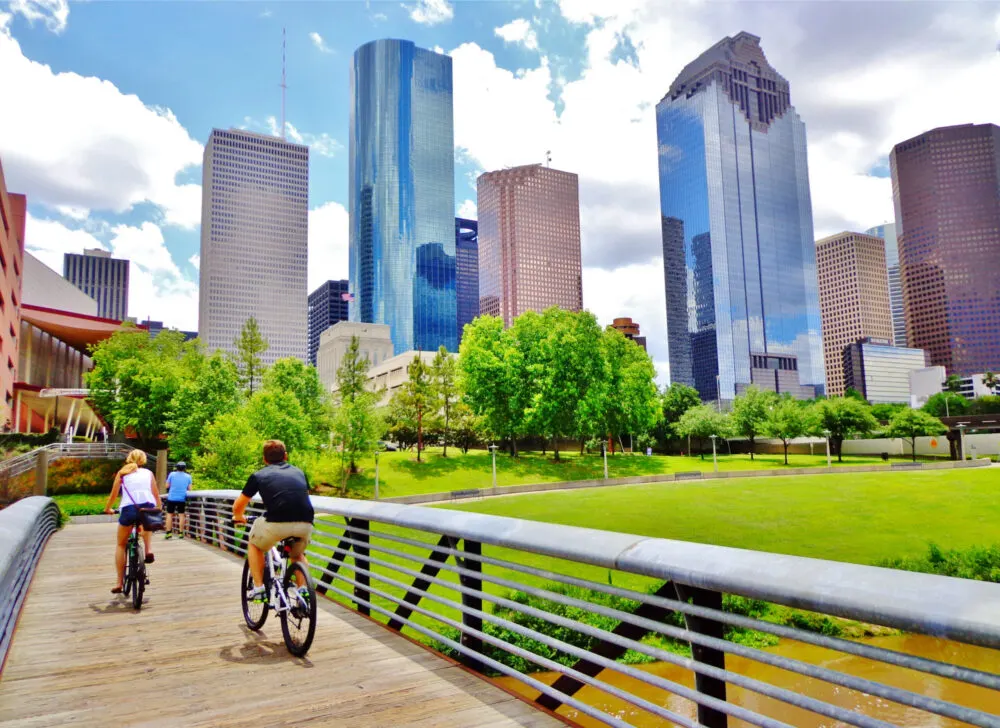 Buffalo Ballou, one of the best things to do in Houston, as viewed from a walking path
