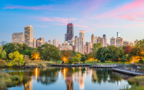 Gorgeous skyline view of some of the best hotels in Chicago as seen from Lincoln Park