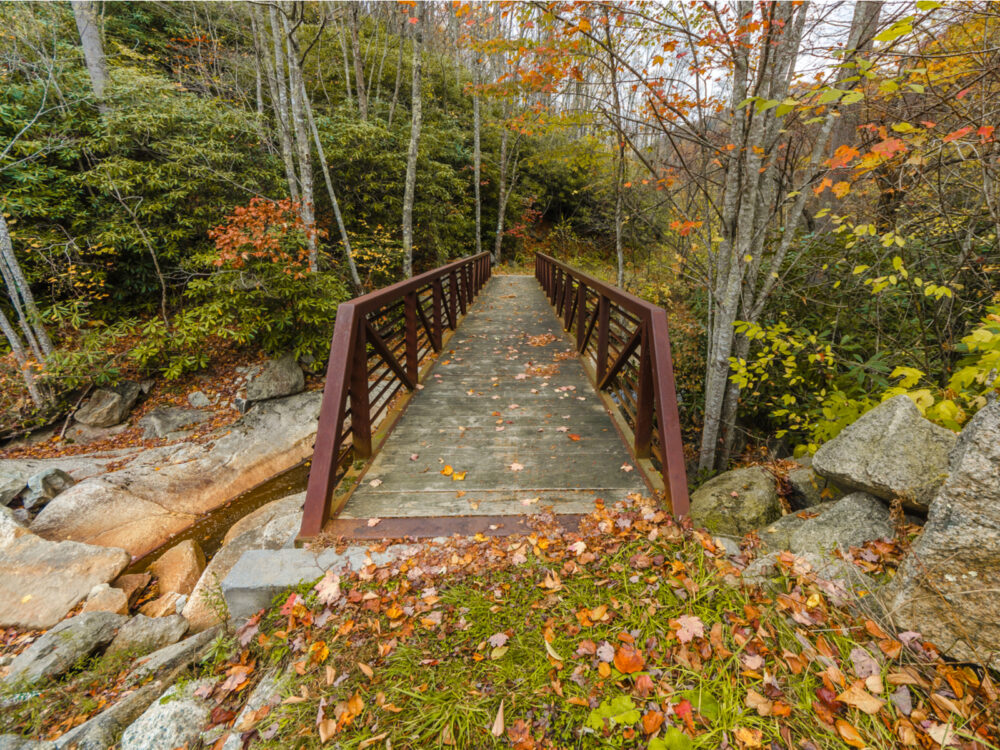 Bridge over a trail in Beech Mountain Resort, one of North Carolina's best thigs to do