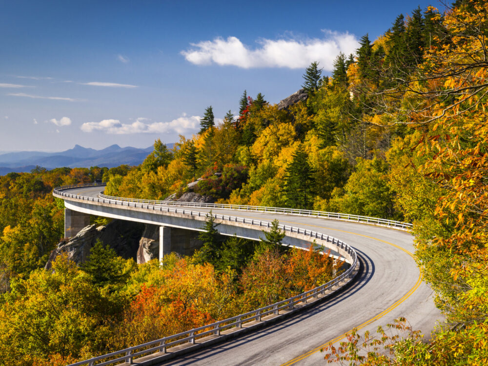 Autumn view of one of our favorite places to visit in North Carolina, the Blue Ridge Parkway