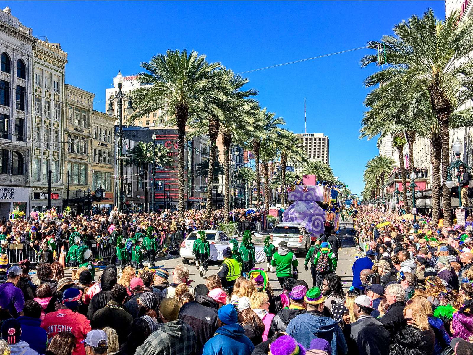 Mardi Gras pictured during the best time to visit New Orleans, in the middle of Summer