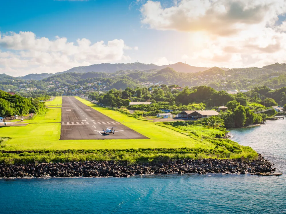 Gorgeous landscape around the runway at the airport in St Lucia for a piece on the best resorts
