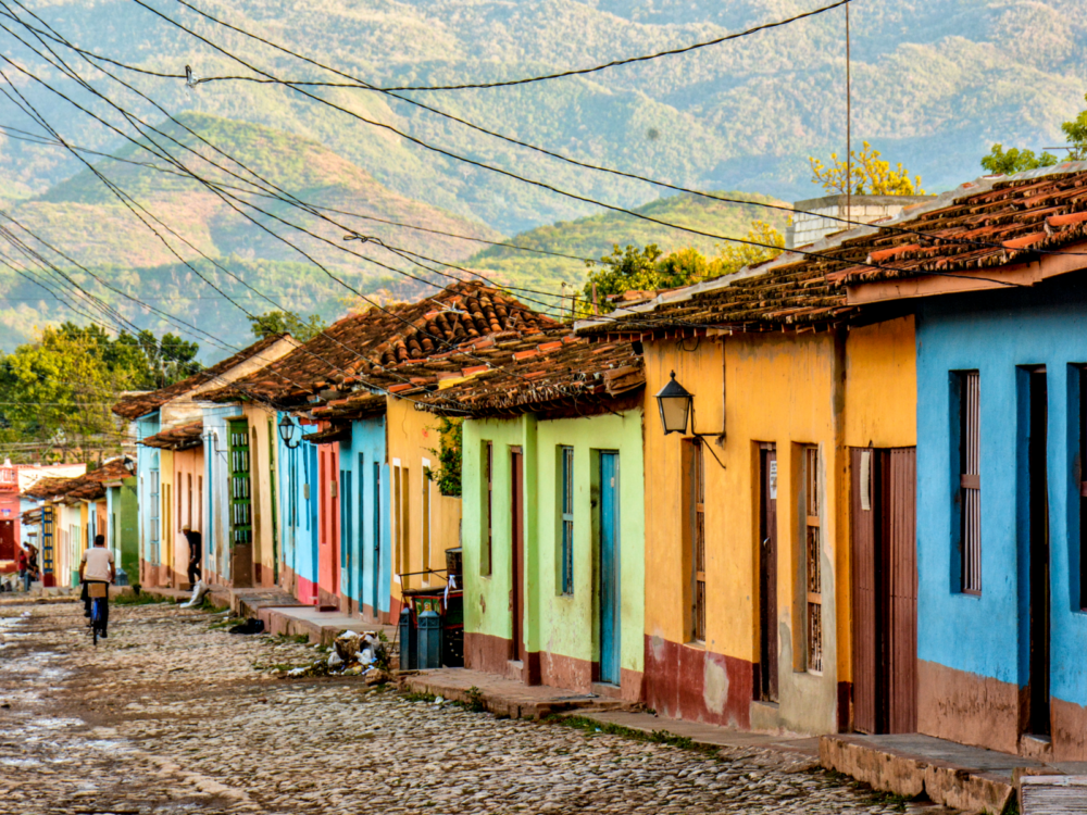 Colorful houses in Trinidad and Tobago, one of the least safe islands in the Caribbean