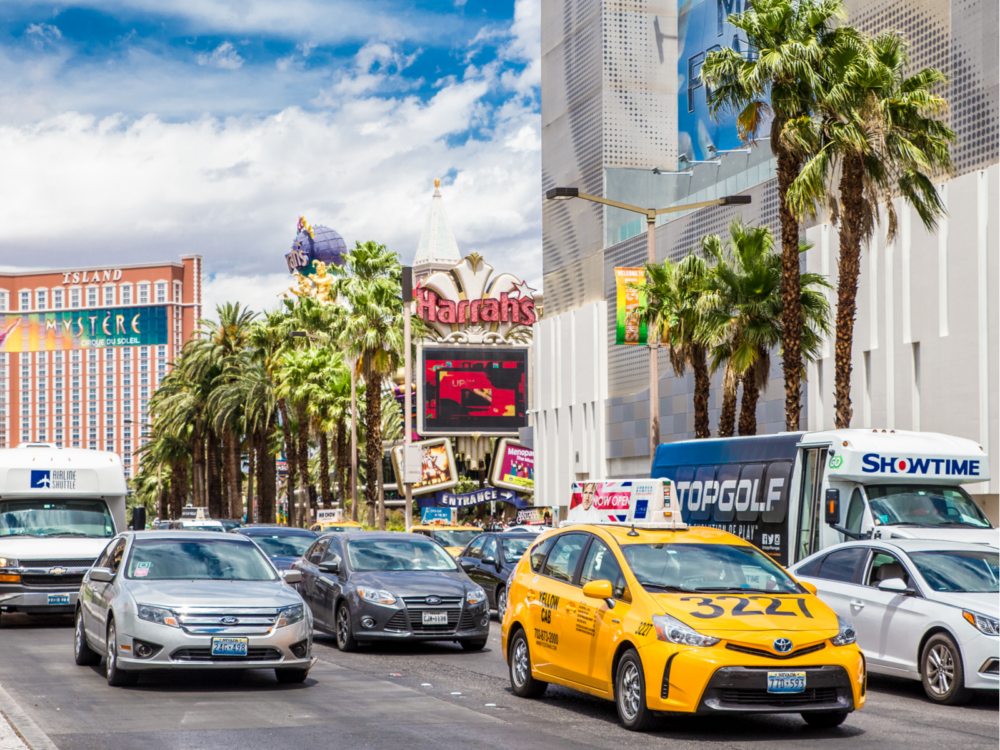 Photo of taxi cabs outside some of the best hotels in Vegas