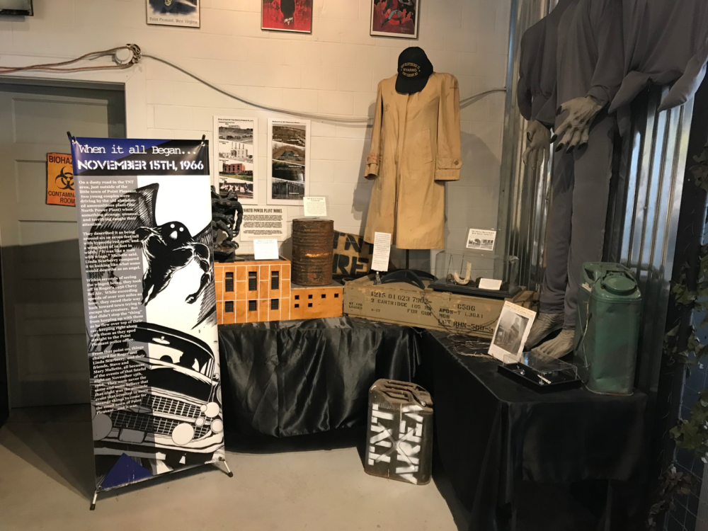 Old movies props such as coat, mascot, and etc. exhibited at The Mothman Museum as a piece on the best attractions in West Virginia