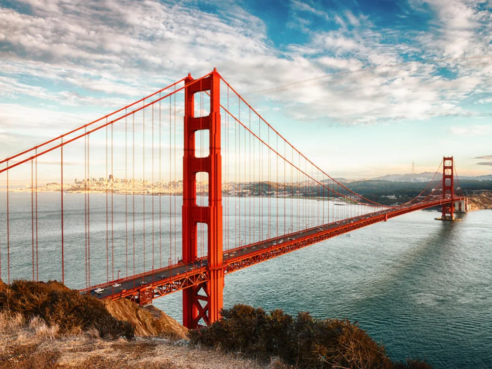 Mid-day view of the Golden Gate Bridge pictured during the best time to visit California