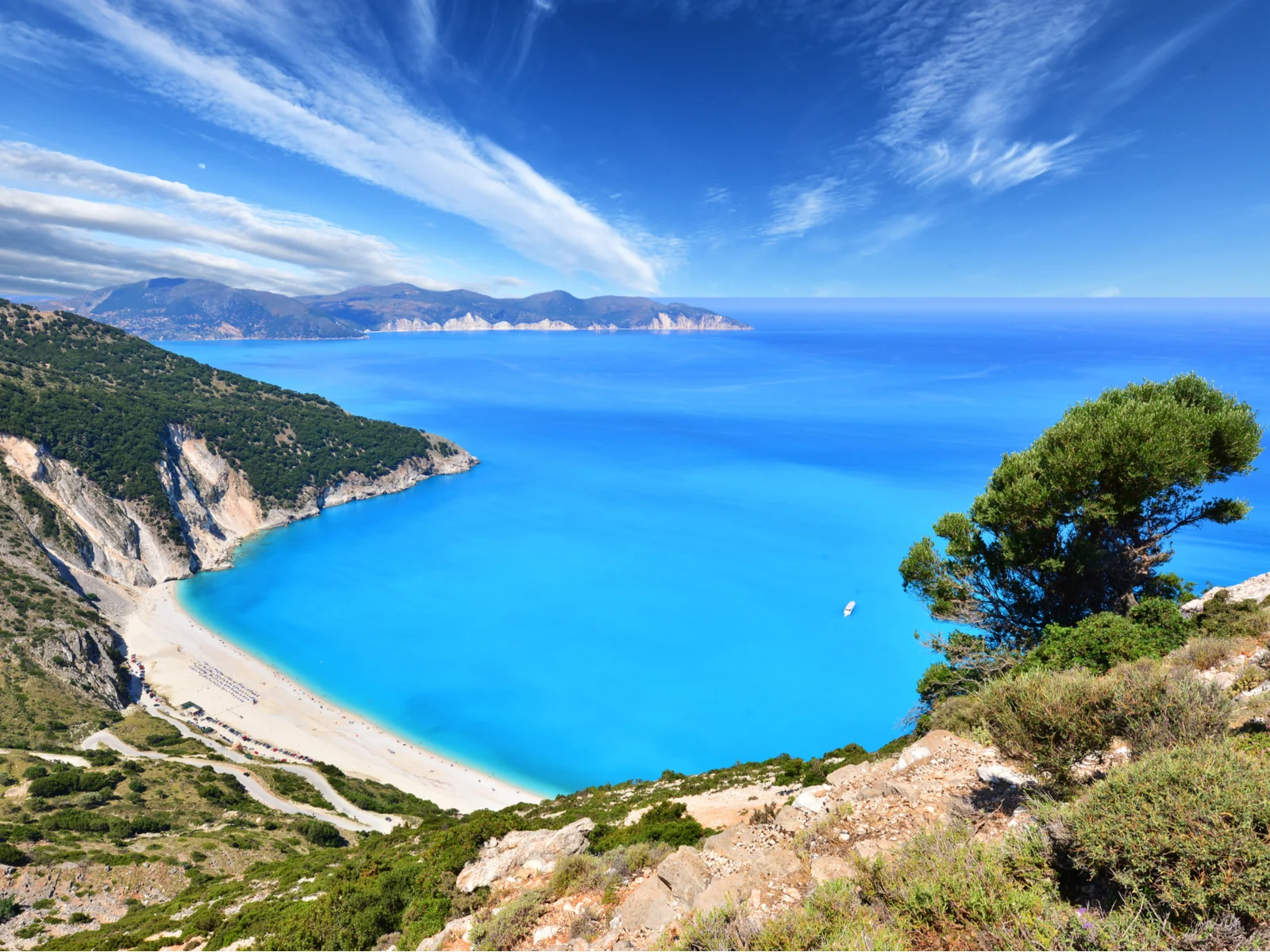 Myrtos, Kefalonia as viewed from the hilltop, one of the best beaches in Greece