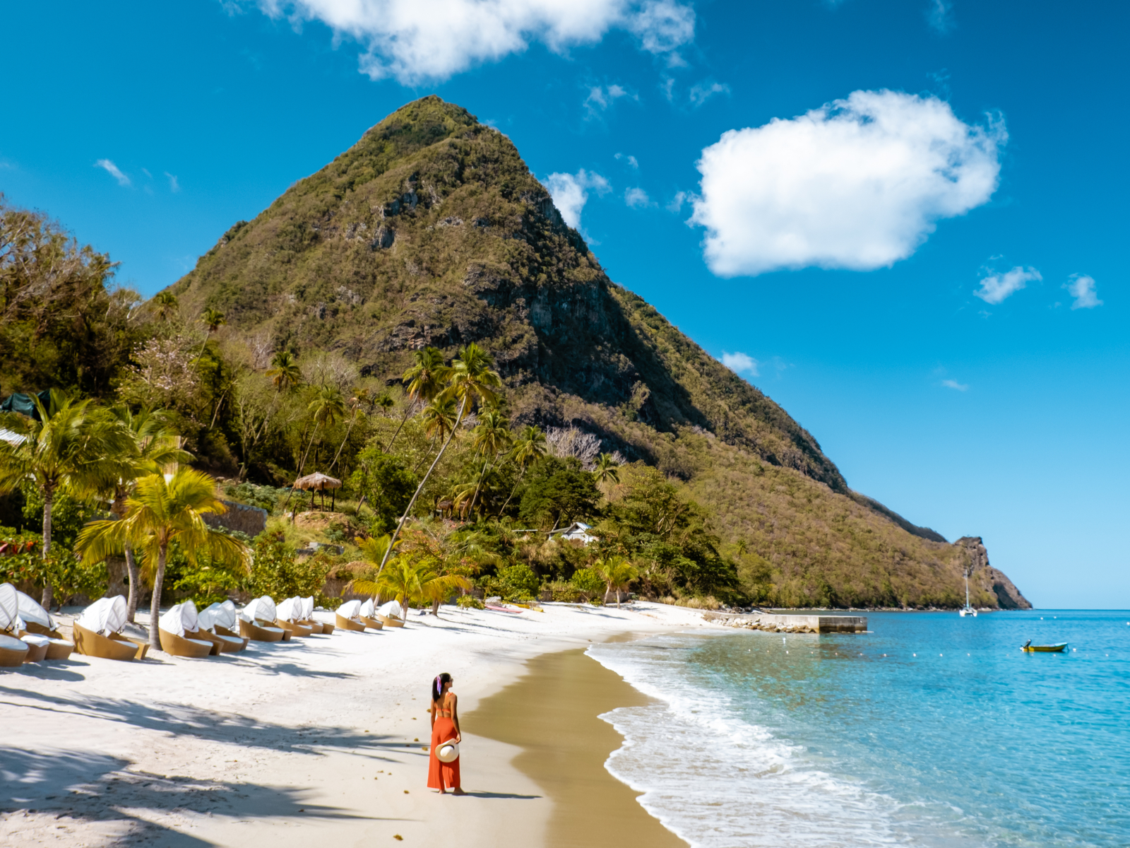 Woman on a beach at the best all inclusive-resort in St. Lucia