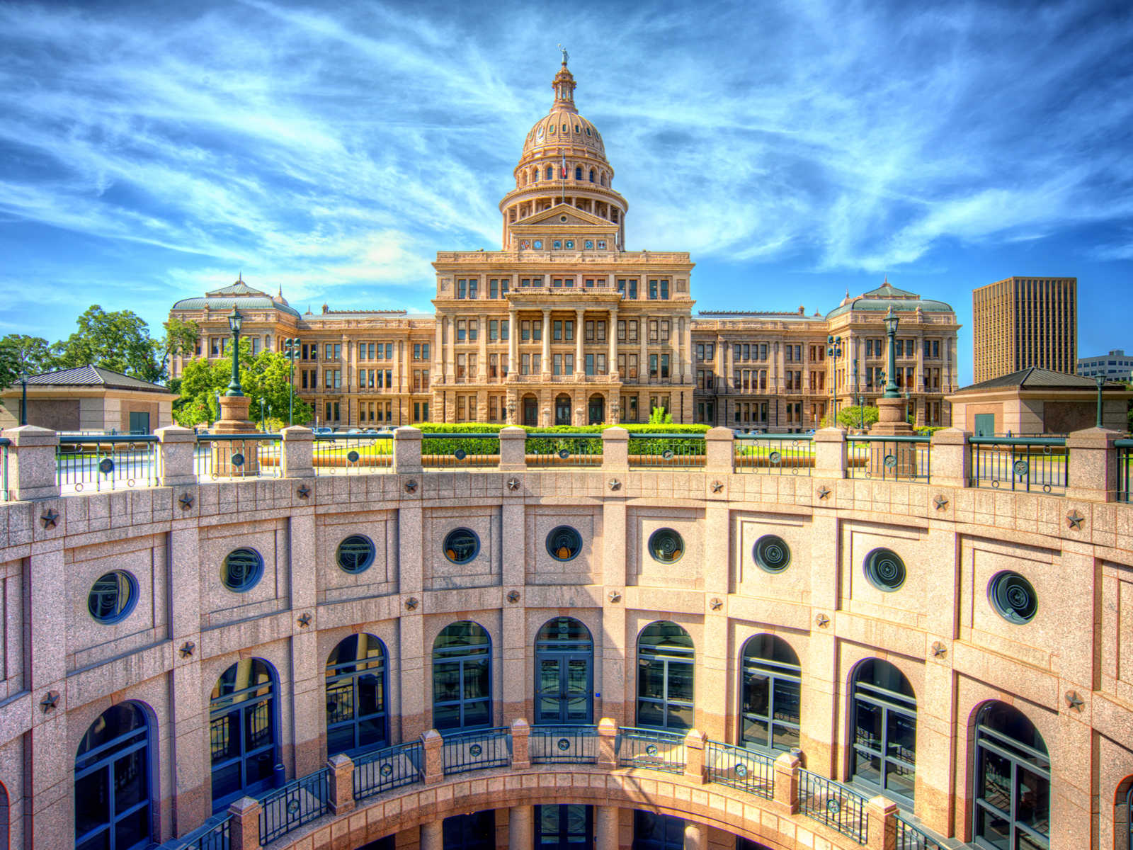 Cool view of the outside of the Texas State Capitol Building for a piece on the best time to visit Austin
