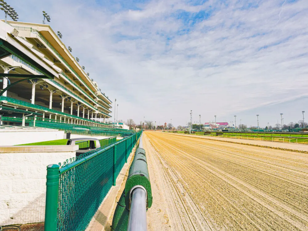 Churchill Downs race track, one of the best things to see in Kentucky, as seen from the stands
