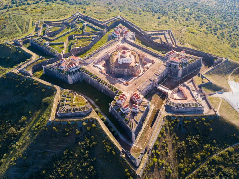 Aerial view of the star-shaped fort in Elvas, one of the best places to visit in Portugal