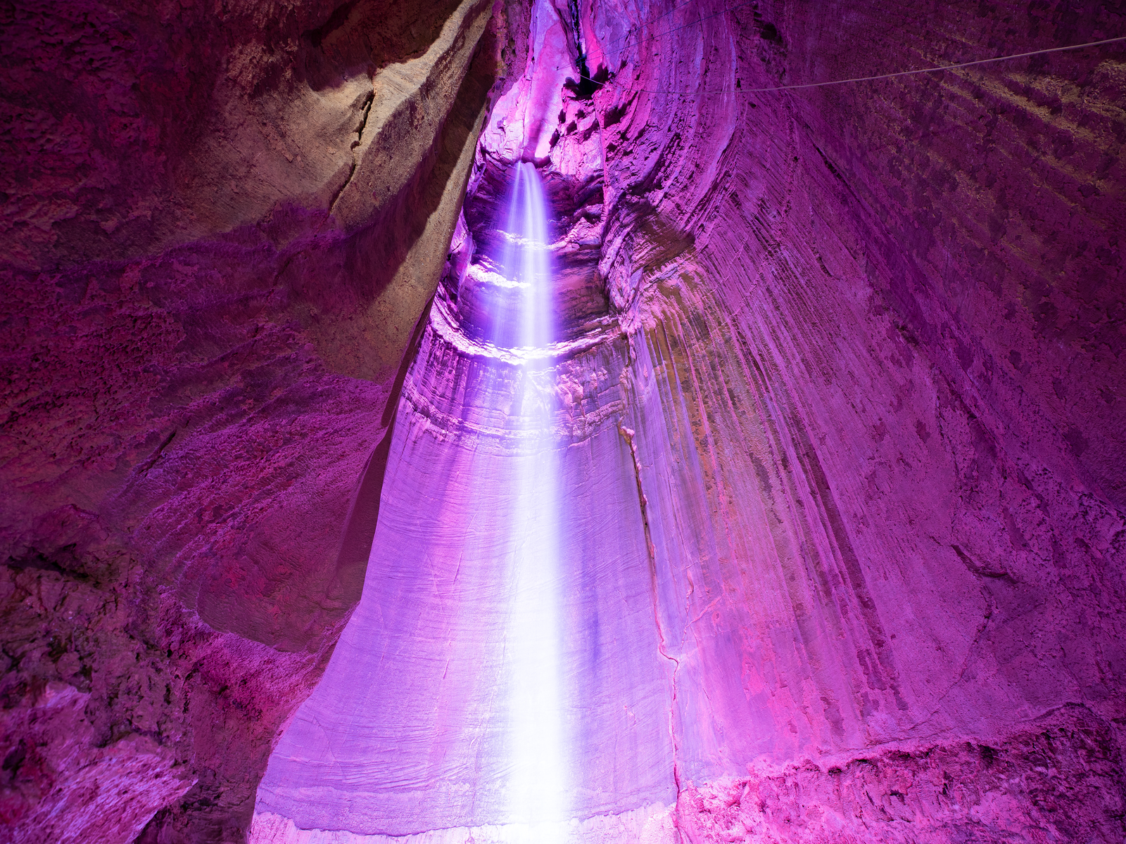 Surreal Ruby Falls, one of the best places to visit in Tennessee, a waterfall in a cave