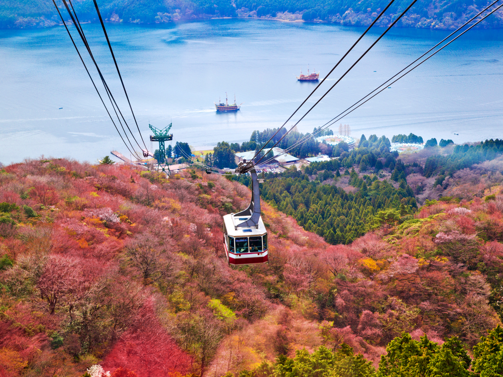 Cable cars above Hakone, one of the best places to visit in Japan
