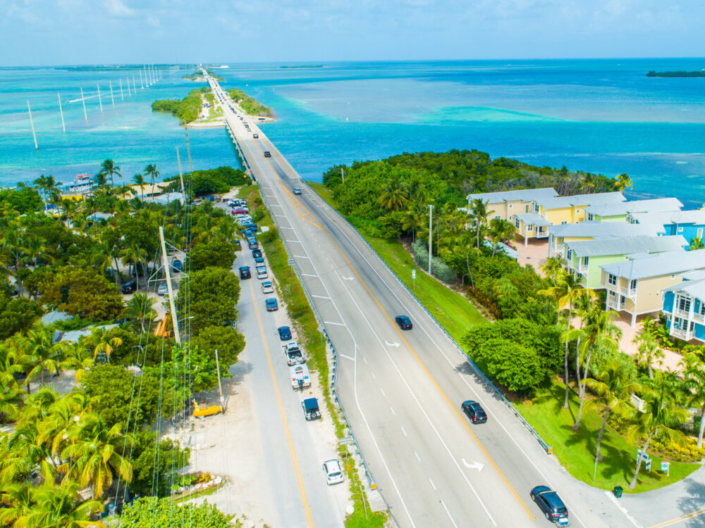 Road to the keys with a giant bridge across the water
