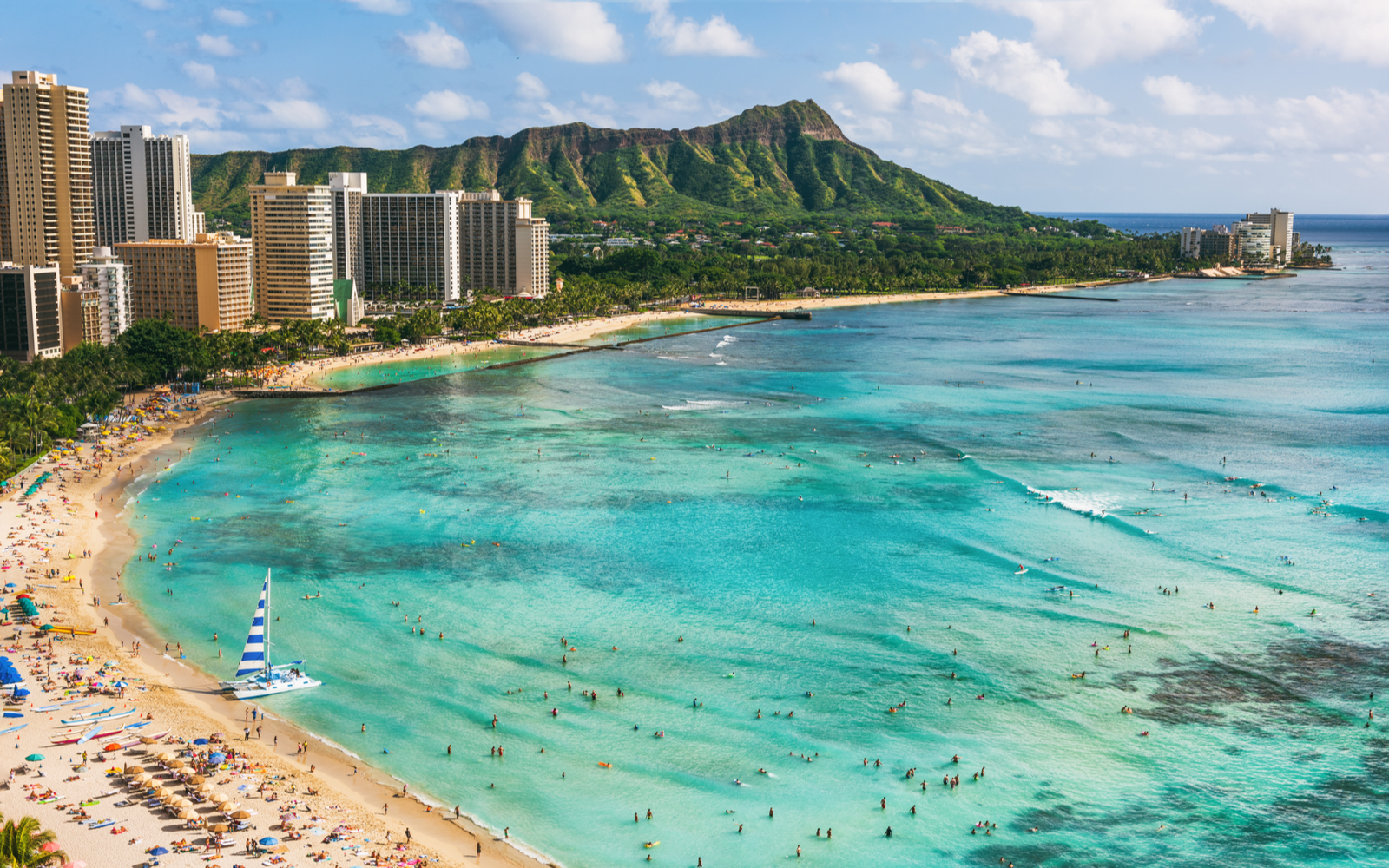 Waikiki beach pictured for a piece on the best Airbnbs in Oahu