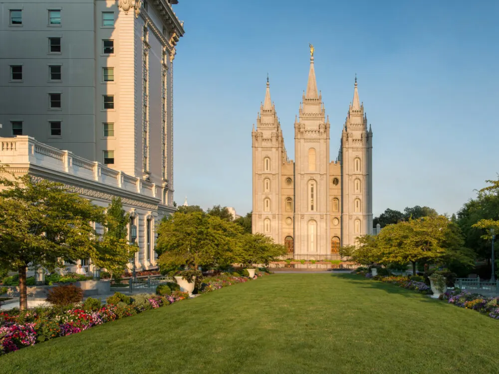 Early morning at the Temple Square in Salt Lake City, one of the best places to visit in Utah