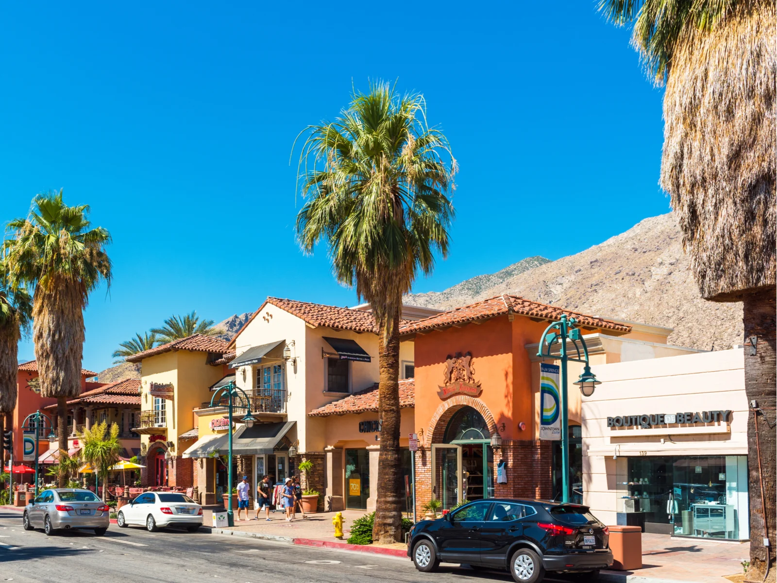 Shops in Downtown Palm Springs as seen from the street