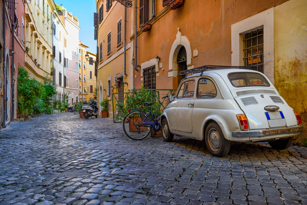 Cozy old street in Trastevere in Rome, taken during the best time to visit Italy