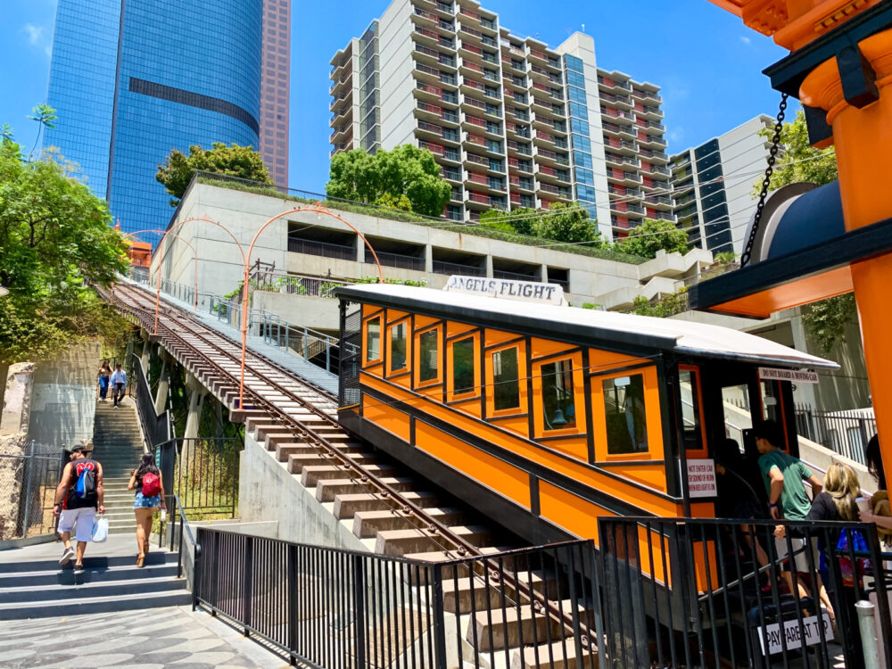 The Take a Ride on the Angel’s Flight Railway, one of the best things to do in Los Angeles, pictured at the start of the railway
