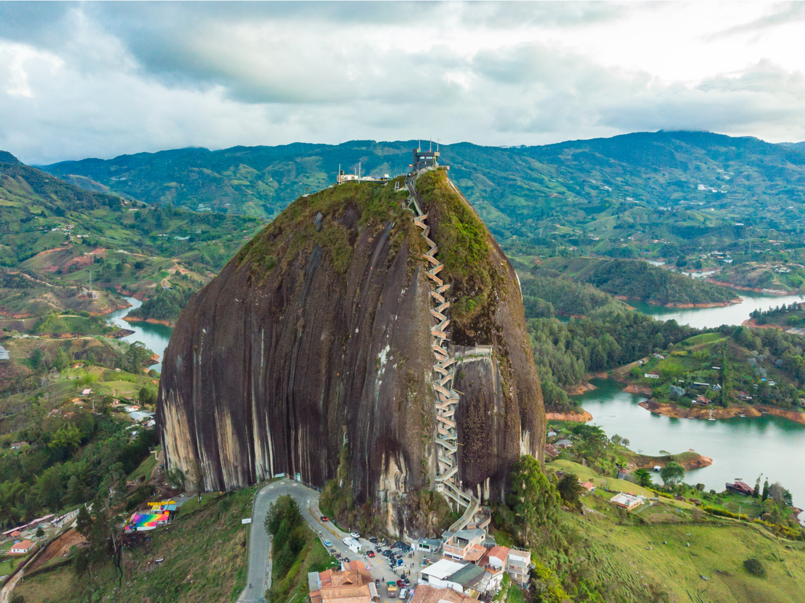 Large rock in an aerial shot in Guatape for a piece on the best time to visit Colombia