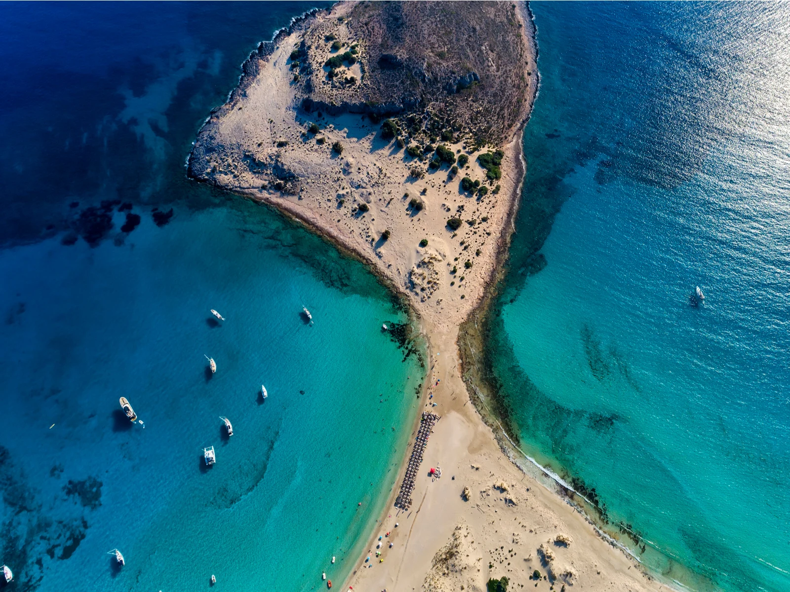 Simos, Elafonisos, one of the best beaches in Greece, as viewed from the air overhead