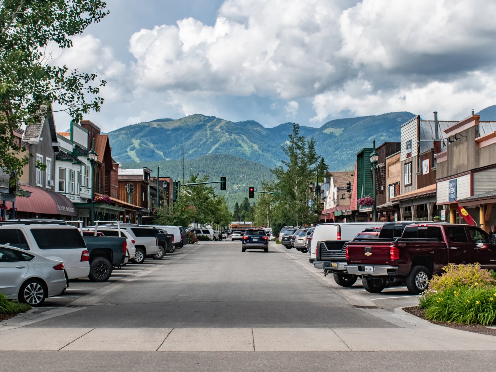 Whitefish, one of the best places to visit in Montana, as seen from the historic downtown shopping area