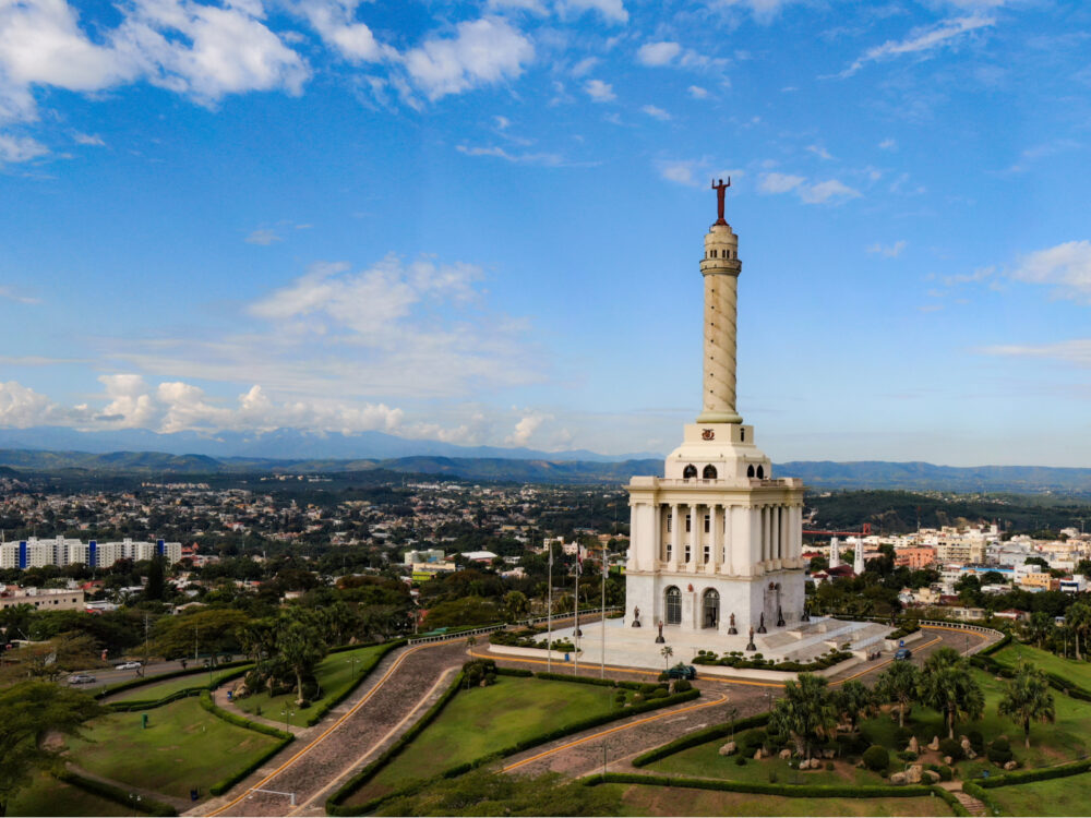 Aerial shot of a monument in Santiago de los Caballeros, one of the best places to visit in the Dominican Republic