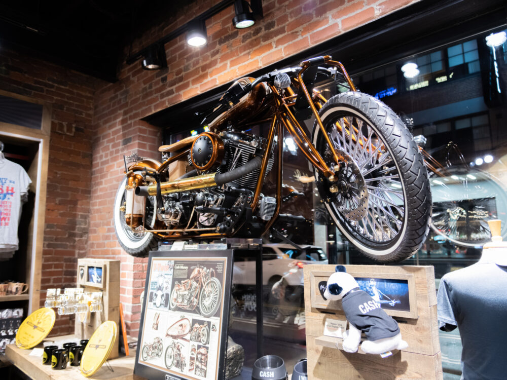 Motorcycle in the Johnny Cash Museum, one of the best things to do in Nashville