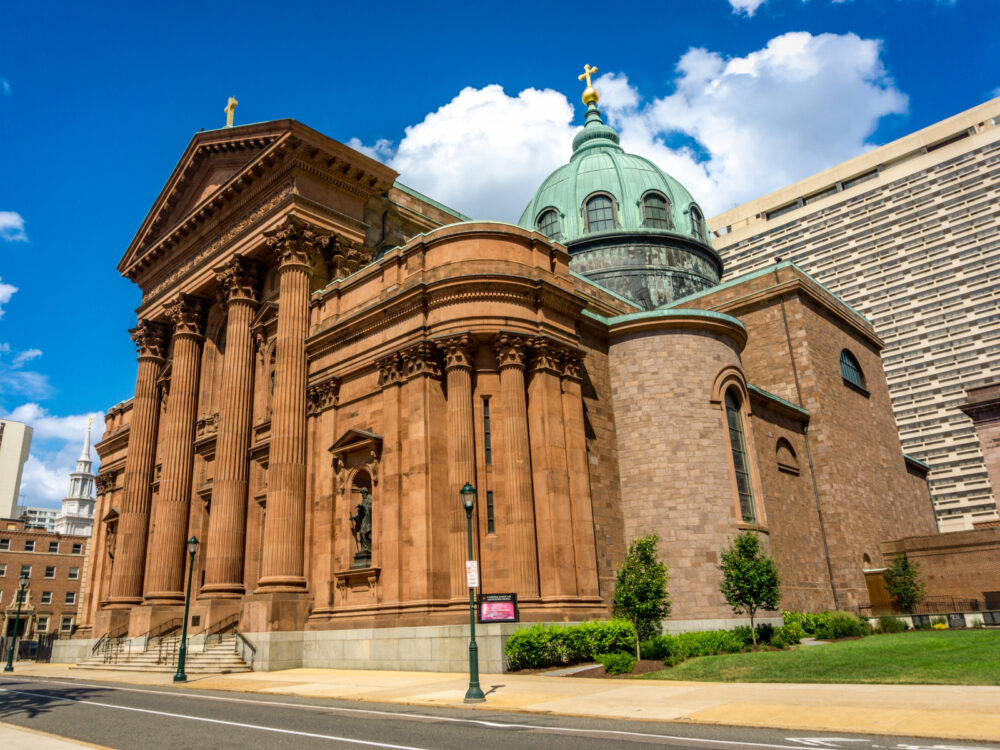 Cathedral Basilica of Saints Peter and Paul, one of Philadelphia's best things to do, as seen from the street