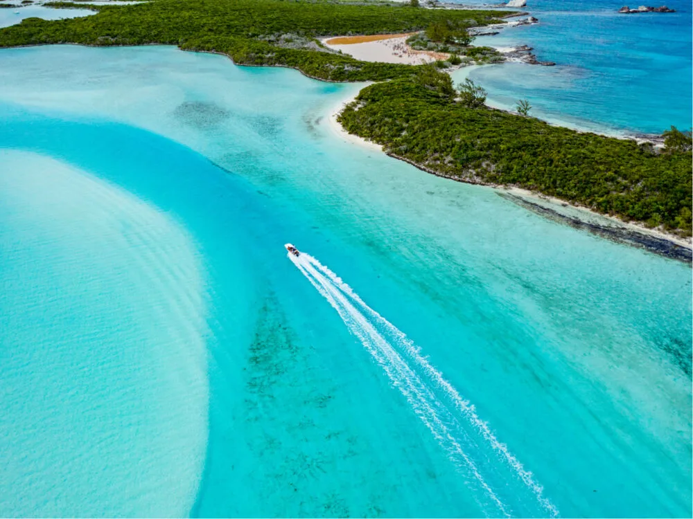 Aerial image of Exuma, Bahamas, one of our picks for the must-visit places in the Caribbean