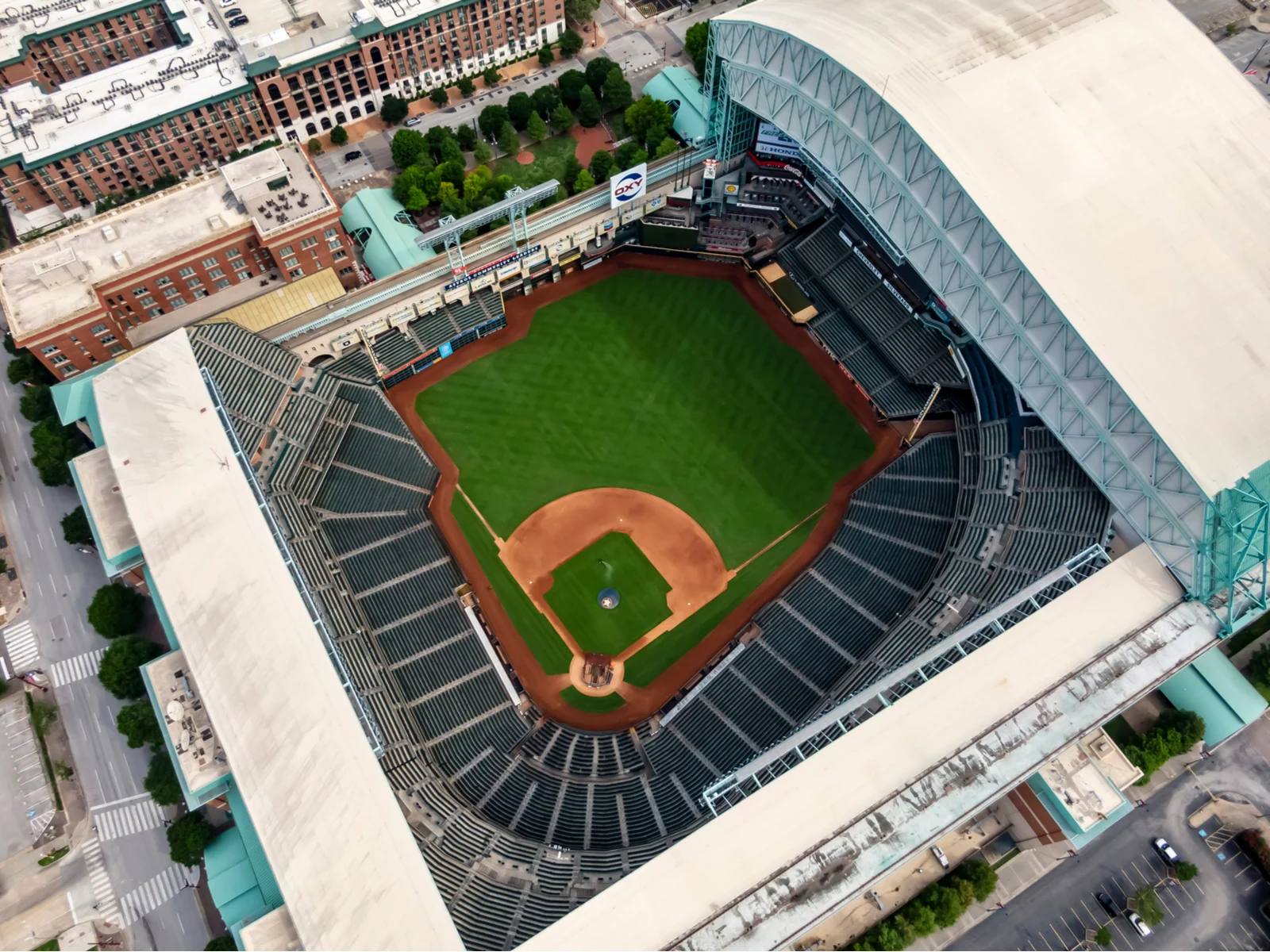 minute maid park, one of the best things to do in Houston, as viewed from above