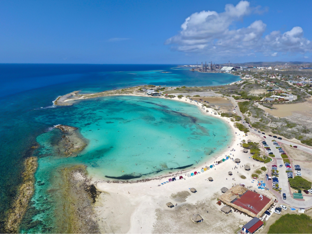 Aerial shot of Baby Beach, one of the best things to do in Aruba