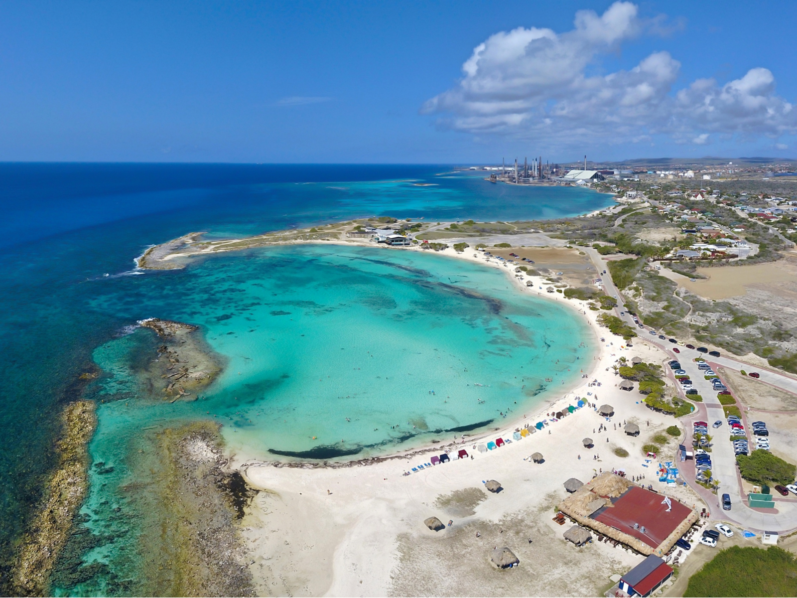 Aerial shot of Baby Beach, one of the best things to do in Aruba
