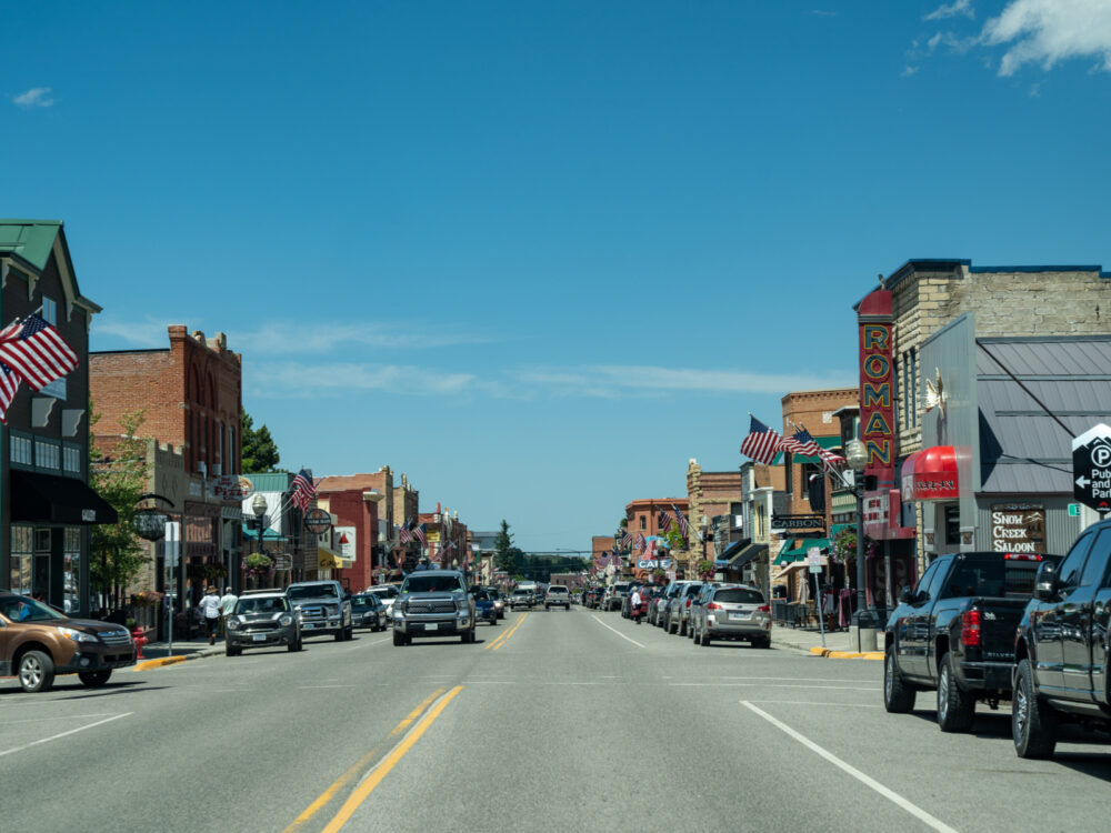 Downtown area in Red Lodge Montana, one of our top picks for the best places to stay in Yellowstone