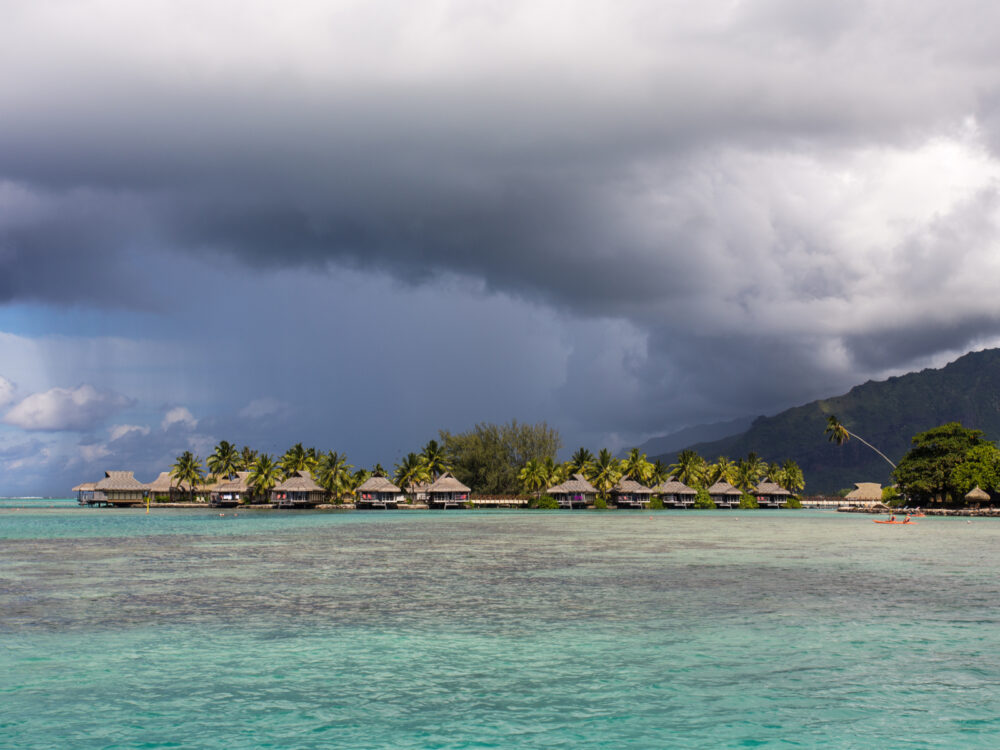 Overwater bungalows pictured during the cheapest time to visit Bora Bora