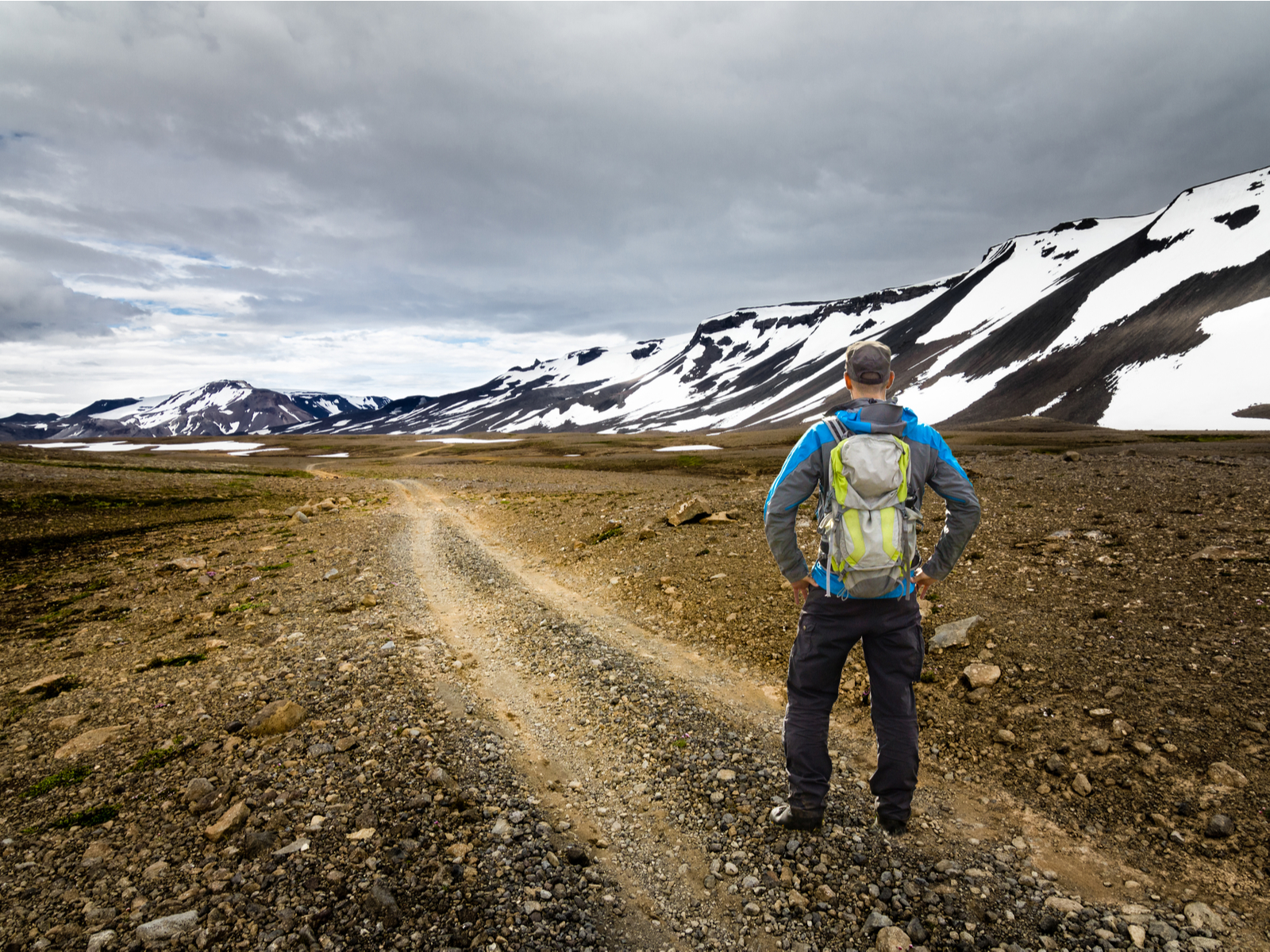 Guy walking the trail in Kaldidalur, Thorisjokull, one of the best hikes in Iceland