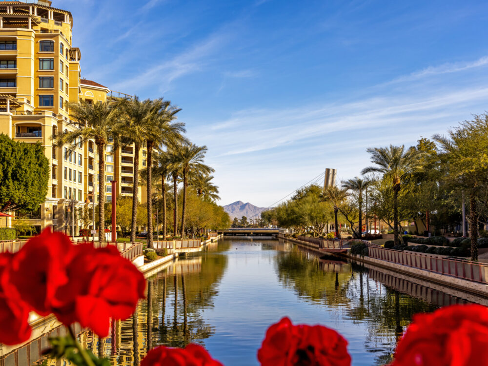 Canal street in Scottsdale pictured during the best time to visit Arizona