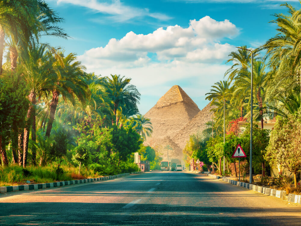 Road to the pyramids in Giza pictured during the overall best time to visit Egypt