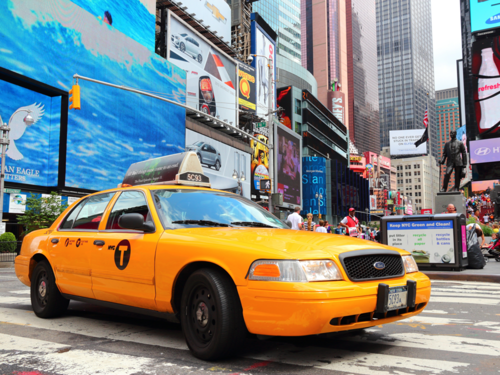 Yellow cab in New York City for a piece on the best hotels in NYC