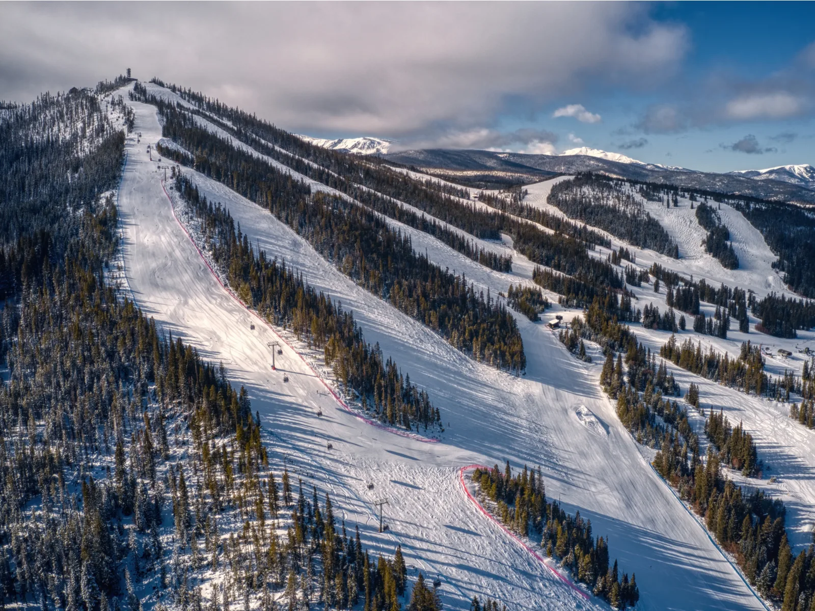 Aerial view of the slopes and ski spots at one of the best ski resorts near Denver, Winter Park Resort