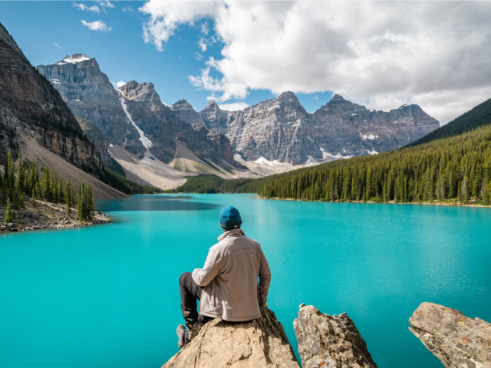 Moraine Lake pictured during summer, one of the best times to visit Banff National Park